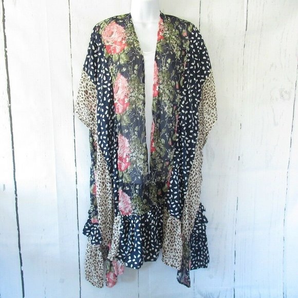 Umgee Kimono Floral Animal Print Boho Peasant - Picture 2 of 9